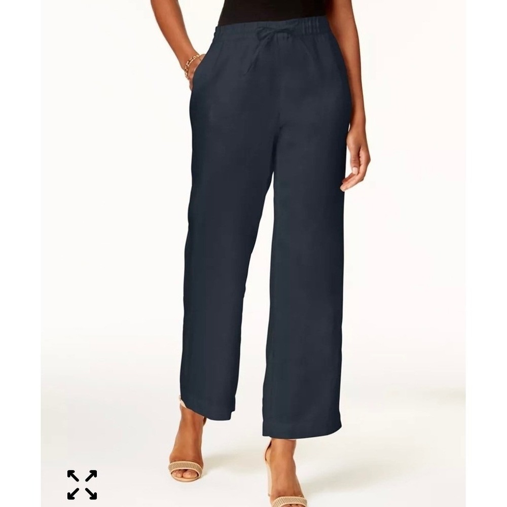 Charter Club Linen‎ Drawstring Pants Women 8 Black